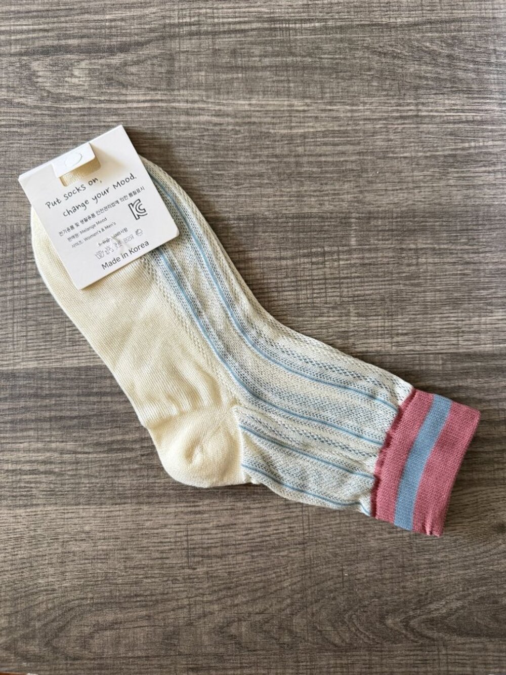 NWT Melange Mood Womens Striped Knit Socks In Cream & Blue Made In Korea - Picture 4 of 7